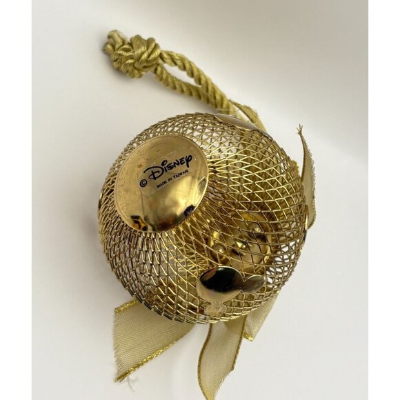 Disney Mickey Mouse Ears Christmas Ornament Gold Tone Mesh Silhouette With Bow - Picture 5 of 6